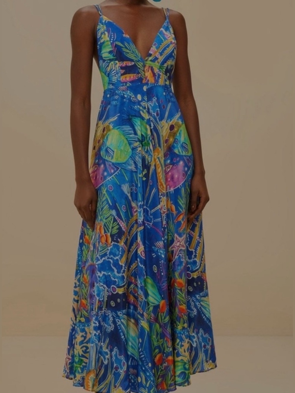 FARM RIO sea life spaghetti strap midi dress